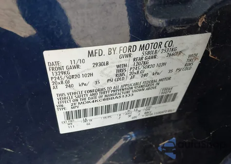 2011 Ford Edge Limited z USA, uszkodzony, nr VIN 2FMDK4KC6BBA51333